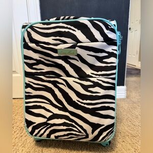 Ever Moda Zebra Print Carry-On Luggage | Spinner Wheels | Teal Trim